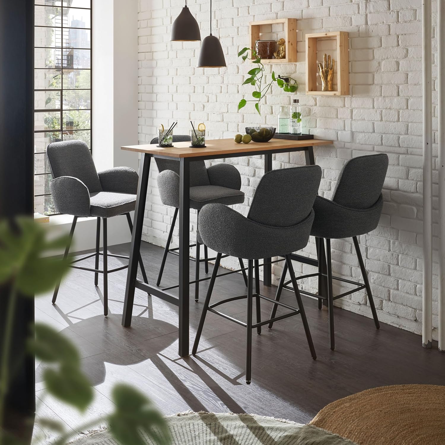 Stella Trading Kent Bartisch aus Massivholz Eiche - Moderner Hochtisch mit Metallgestell für Küche & Esszimmer - 120 x 104 x 60 cm (B/H/T)