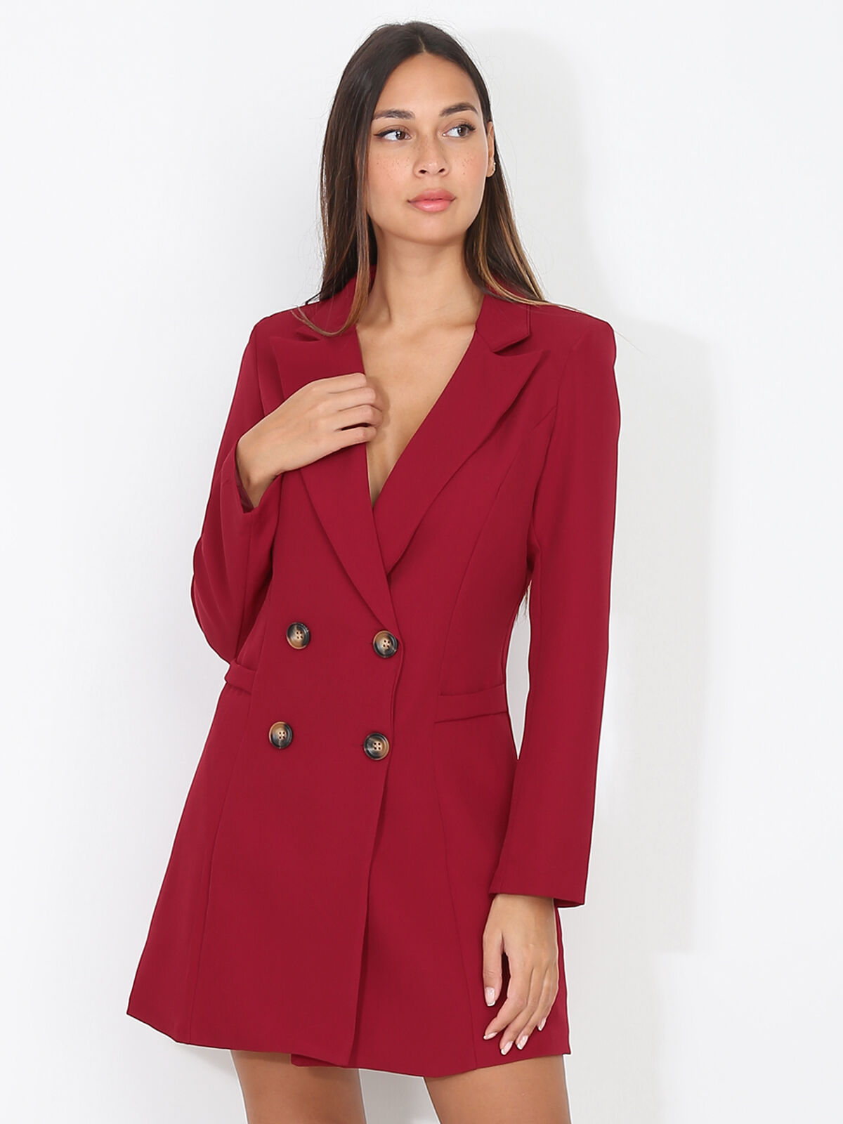 Robe blazer cintrée et boutonnée- Bordeaux