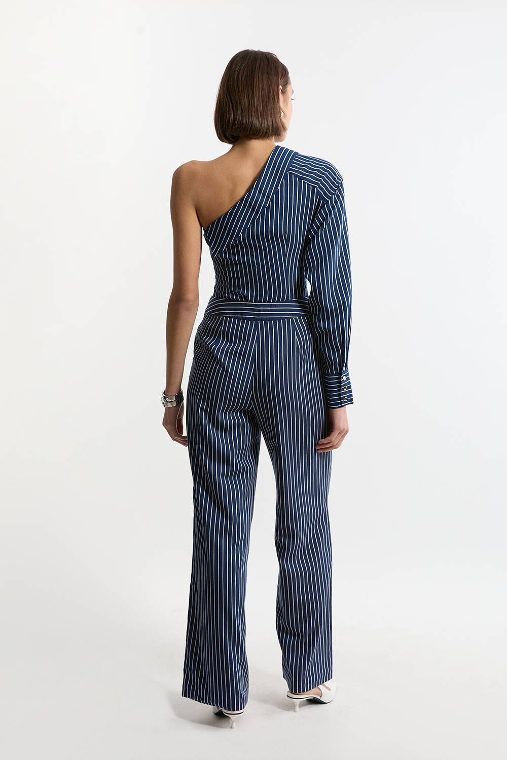 KarenMillen Pantalon tissé en coton à jambes larges rayé