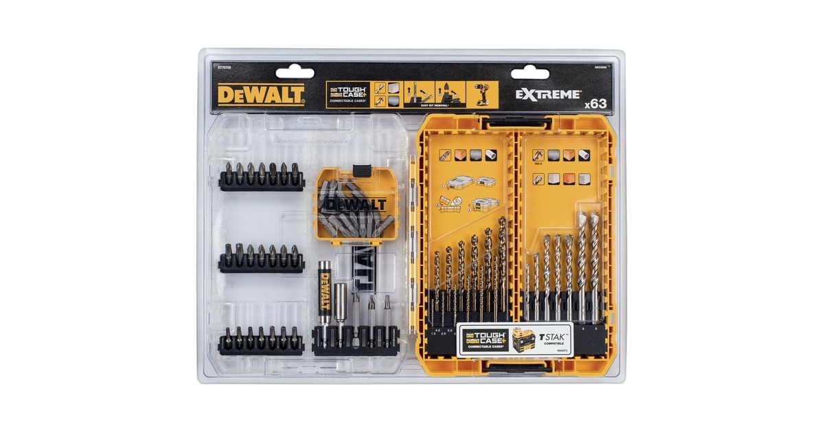 DEWALTbetonboren EXTREME™ en HSS-G metaalboren EXTREME 2™ boor- en bitset  (63-delig, Tough case)
