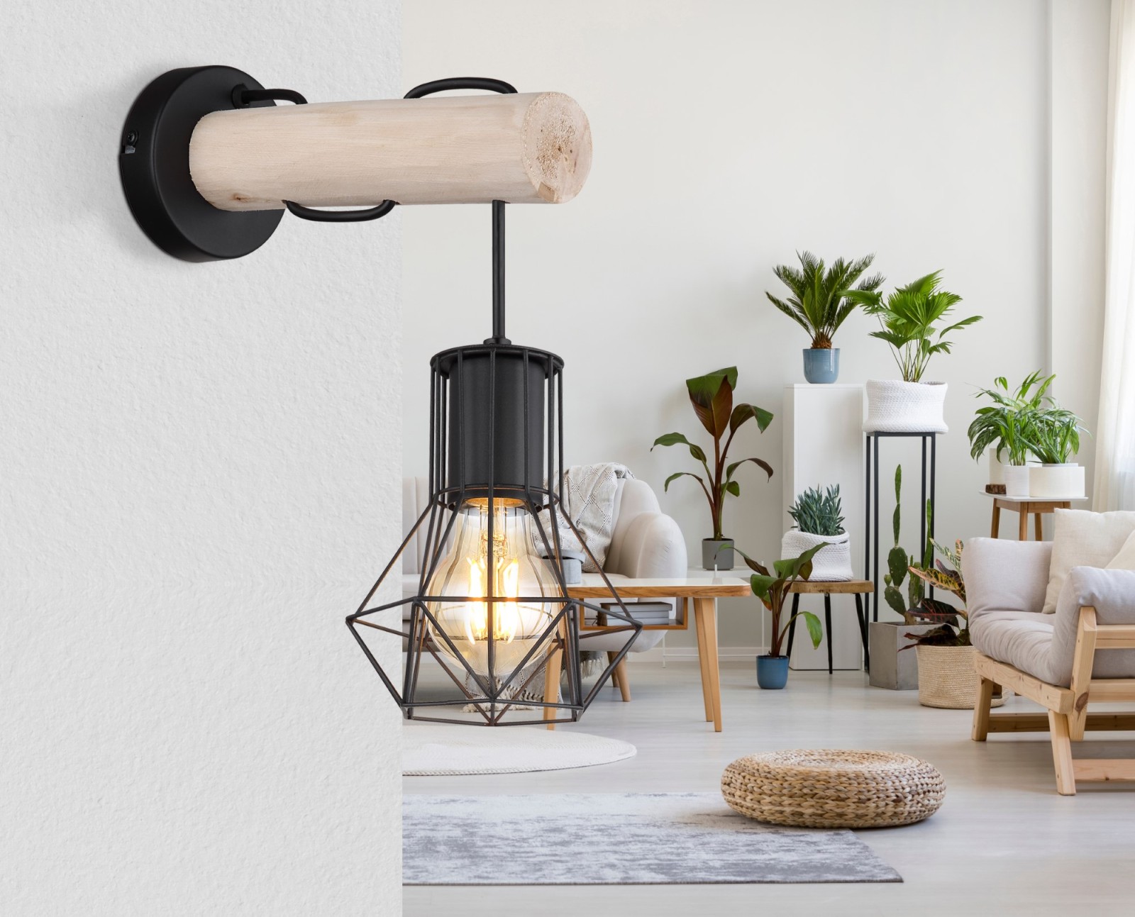 Wandleuchte - schwarz matt - Holz - 32 cm