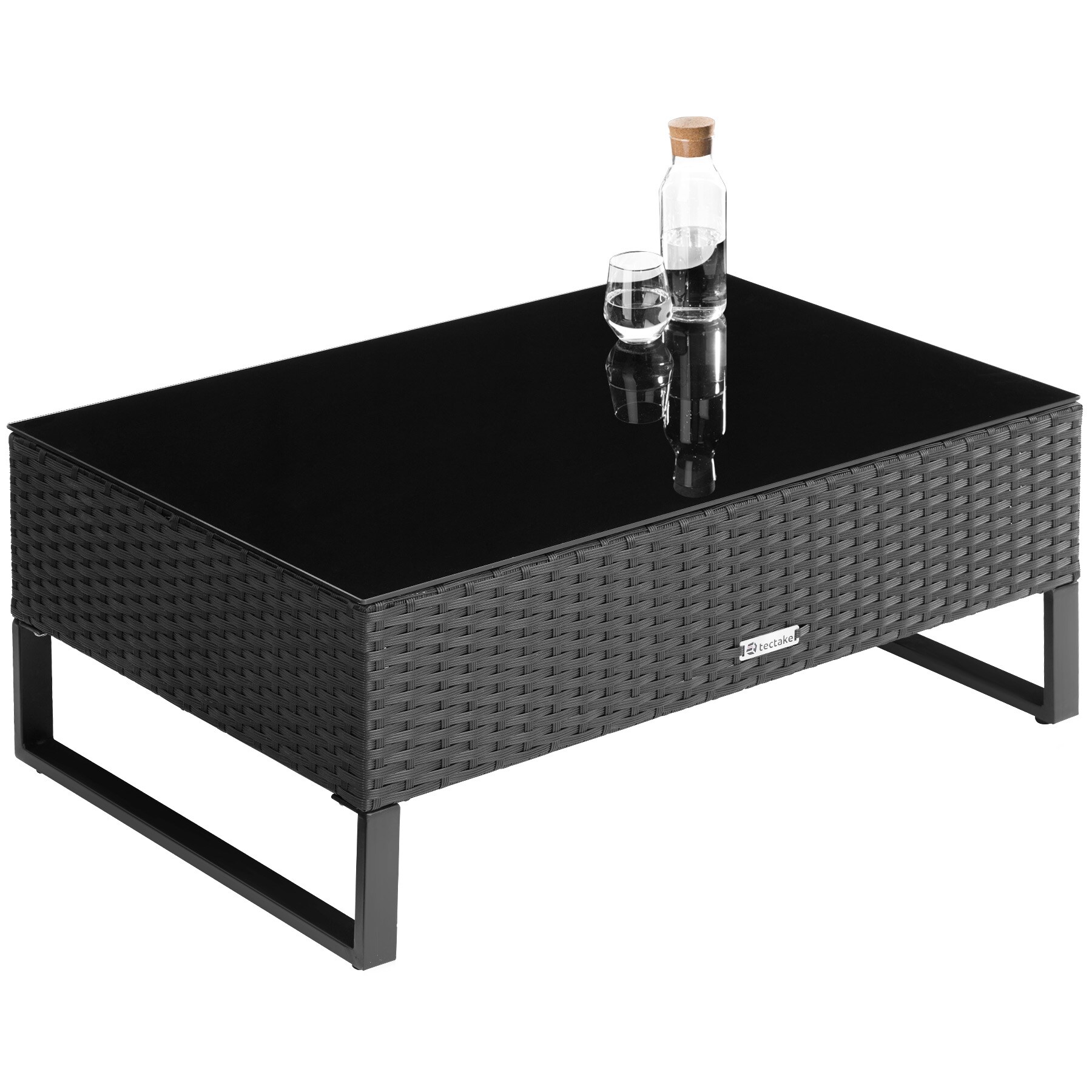 tectake® Rattan Lounge, für 4 Personen, große Aufbewahrungsbox, mit Sicherheitsglasplatte