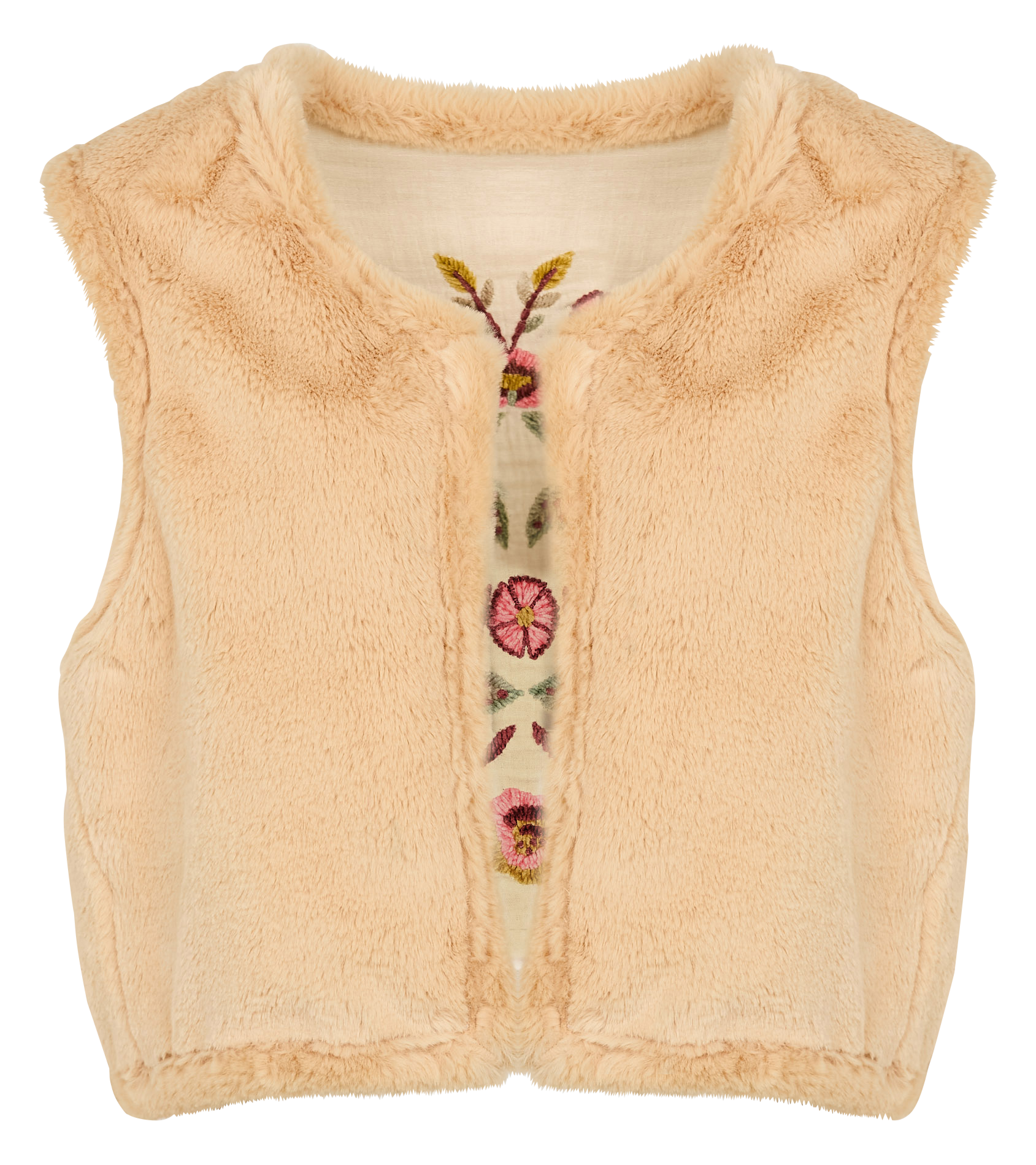 RENEE - Veste col rond brodée en coton bio | Beige