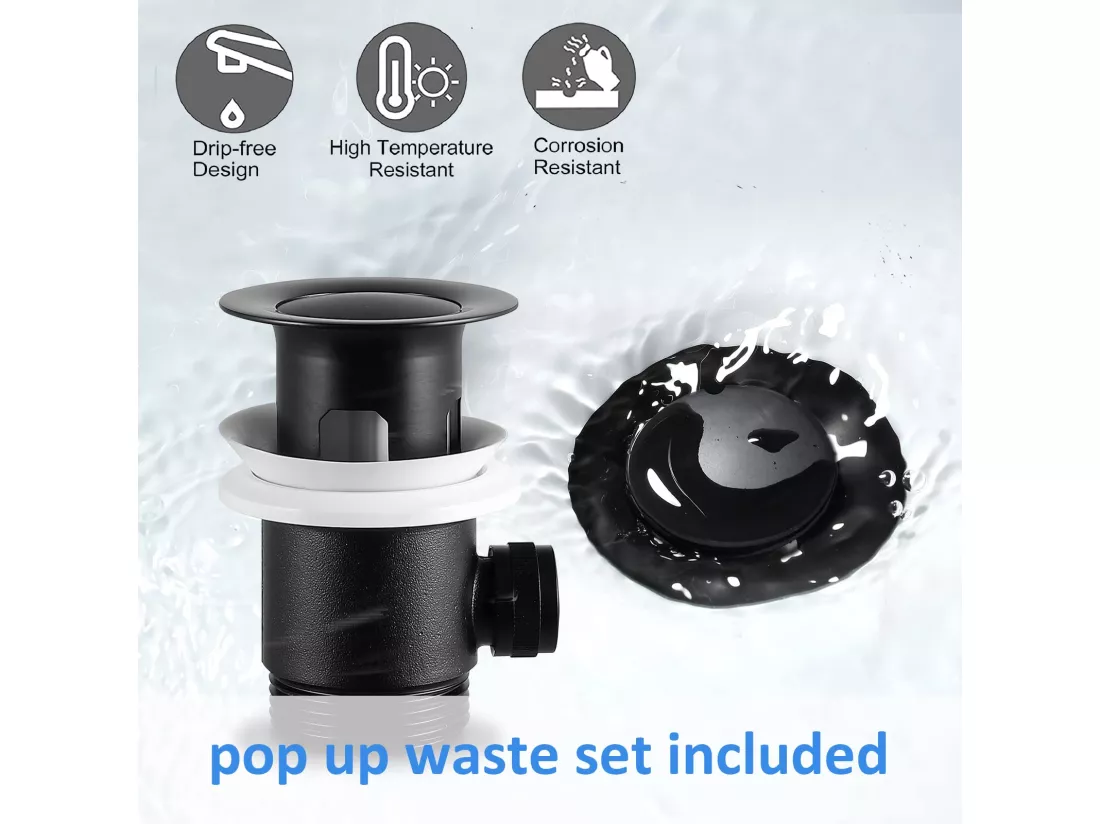 Cecipa max Mitigeur de lavabo avec poubelle pop-up Robinet de salle de bain avec levier de vidange robinet ordinaire Noir,EU Modèle