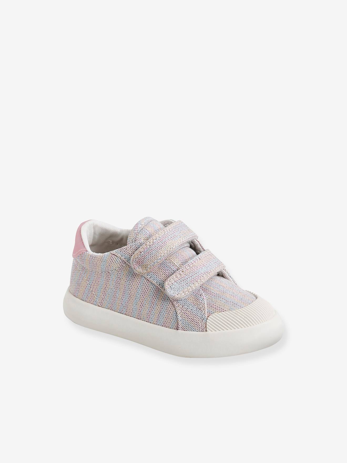 Tênis de lona com tiras autoadesivas para bebês meninas, multicoloridos
