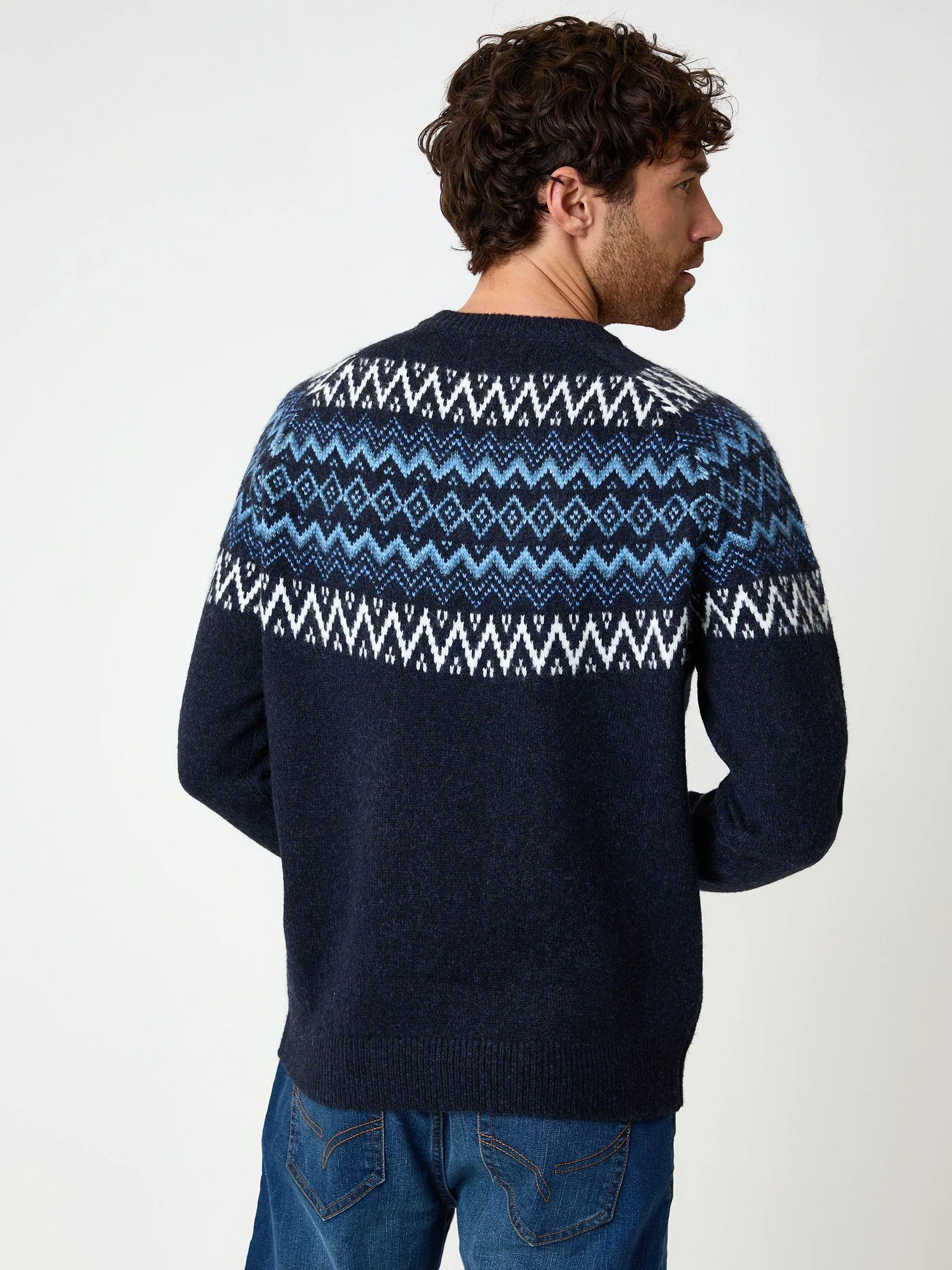 Marineblauw - Threadbare Kersttrui met raglanmouwen en fairislemotief