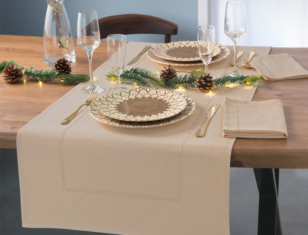 Lot de 2 serviettes de table brodées-D'or et de fleurs