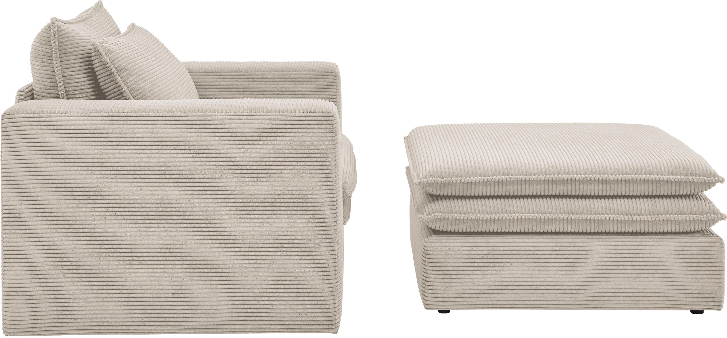 Home affaire Sitzgruppe »PIAGGE« 2 Stk. tlg. Hochwertiger Cord, Sessel und Hocker klein im Set