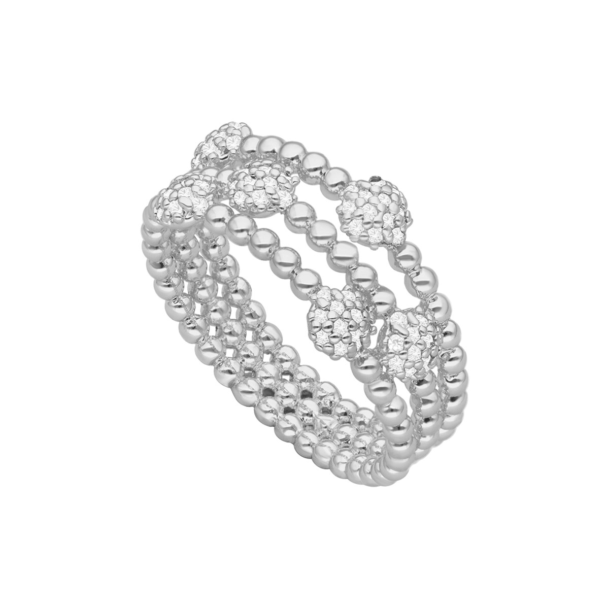 Bague Argentée Multi Anneaux Et Cercles Sertis