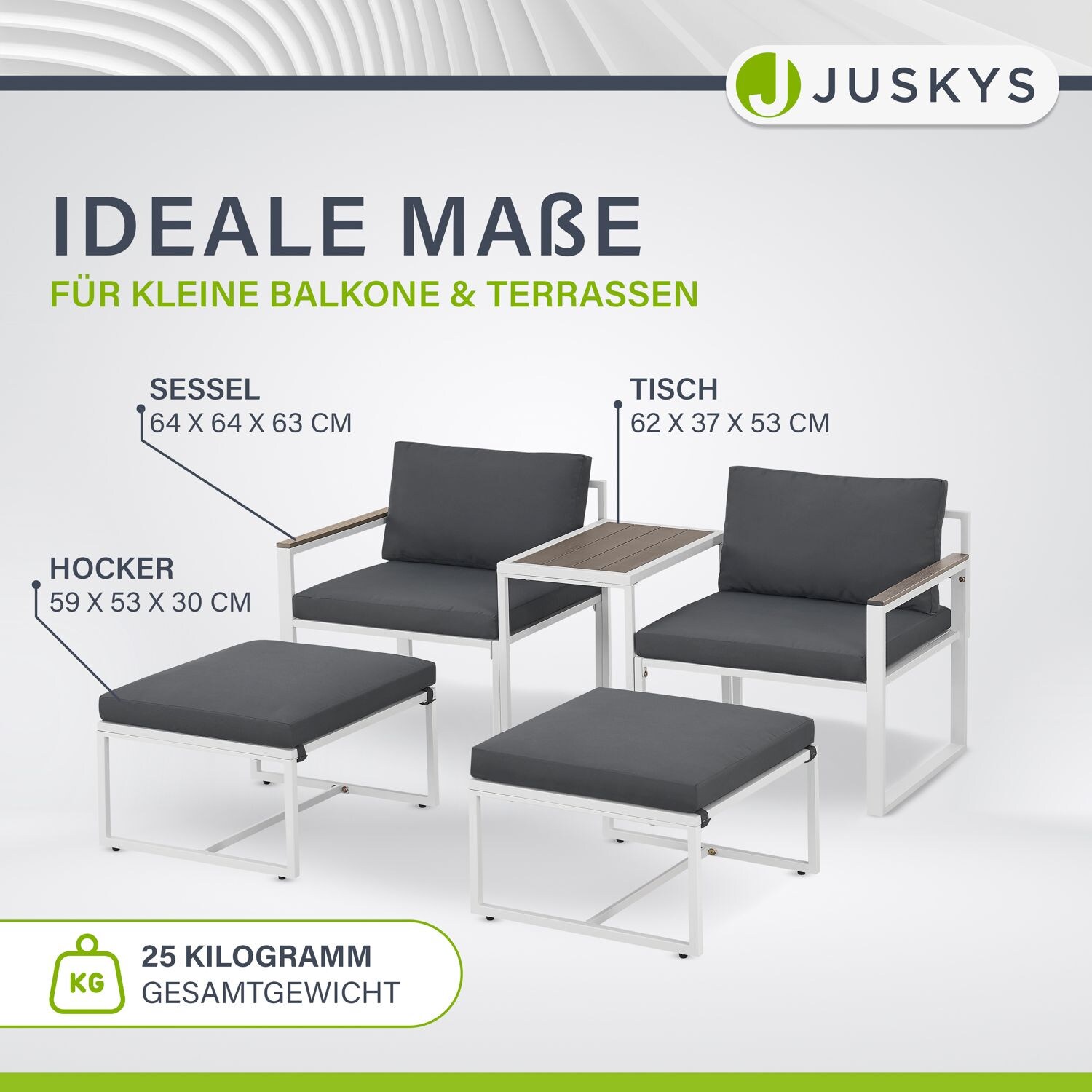 Juskys Gartenmöbel Sofa Set Bari - Metall Gartenlounge - Balkonmöbel - Balkon Garten Outdoor - Grau