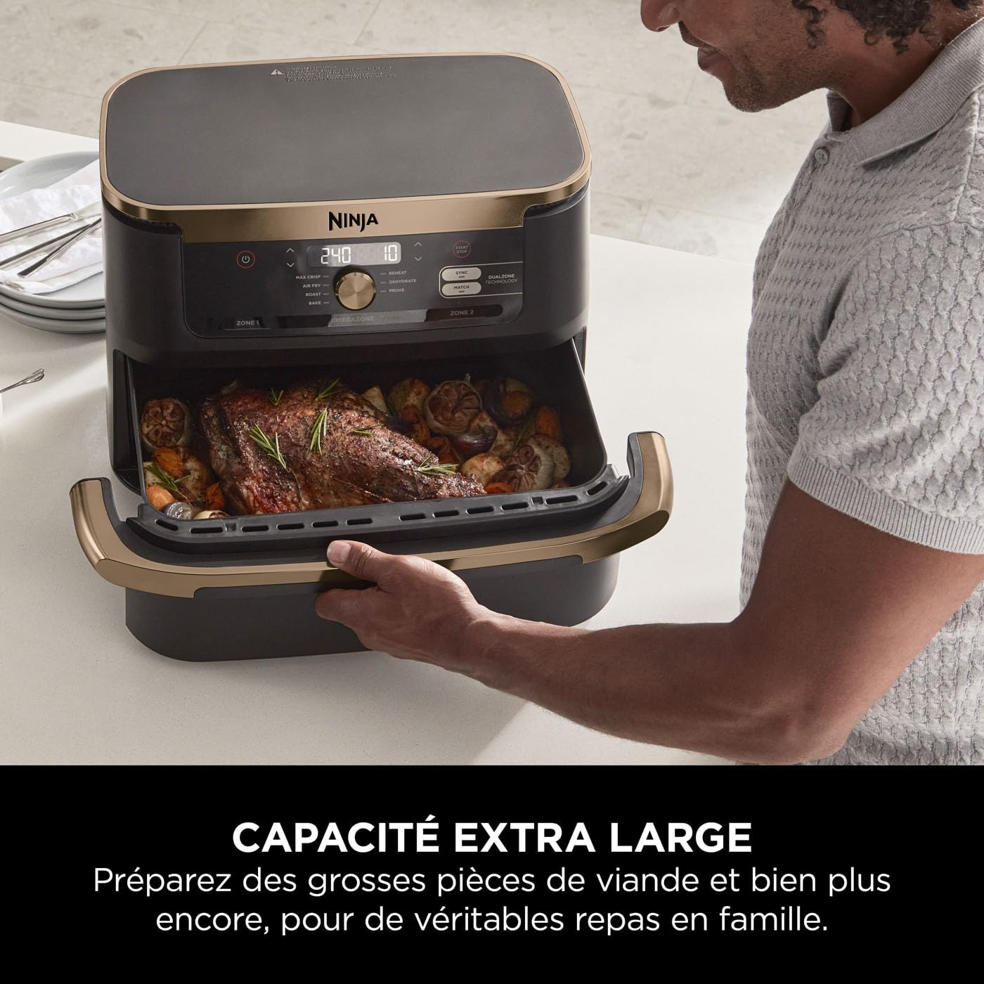 NINJA Foodi FlexDrawer Air Fryer, Dual Zone Avec Séparateur Amovible, Grand Tiroir de 10.4 L, 7-en-1, Double Zone, Pièces Antiadhésives Compatibles Au