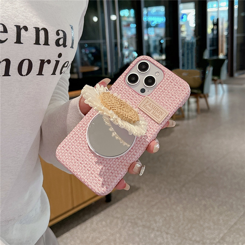 iPhone 16 Pro Max 3D Hardcase Stoff Schutzhülle im Blumen Design - Rosa