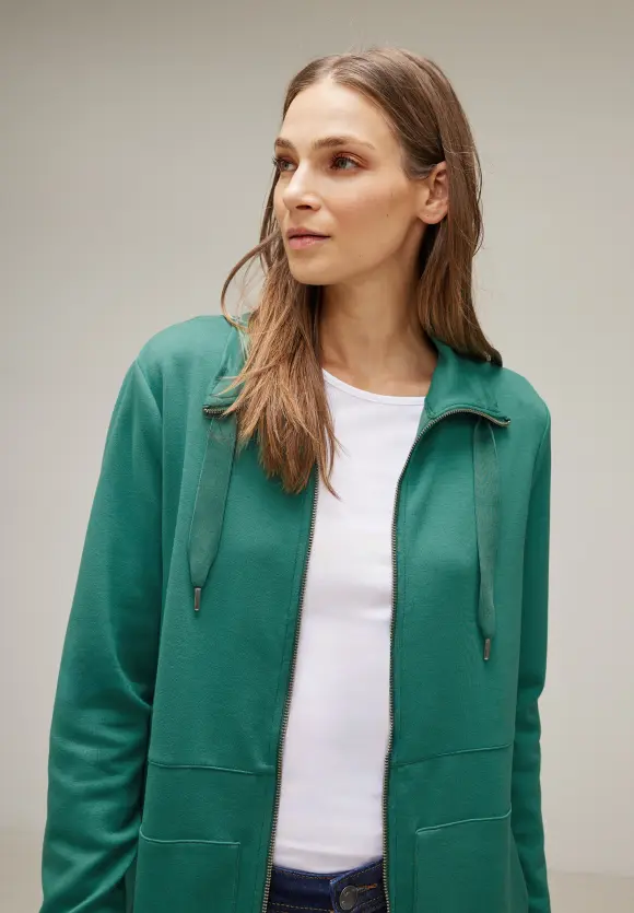 Lange Sweatjacke mit Zipper - lagoon green