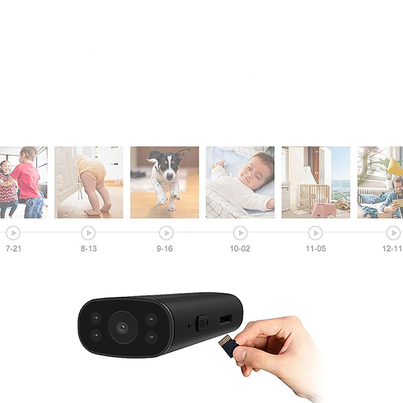 Mini WiFi IP Kamera FullHD 1080p Infrarot LED's Nachtsichtfunktion mit Akku (520mAh) und Micro SD Kartenslot   Halterung iOS/Android - Schwarz