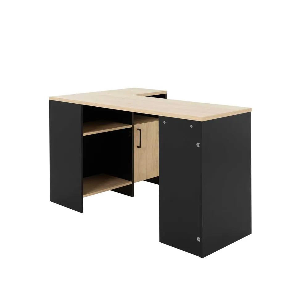 Diagone Hoekbureau Liverpool - 1 deur 3 vakken - Zwart/Eikenkleur