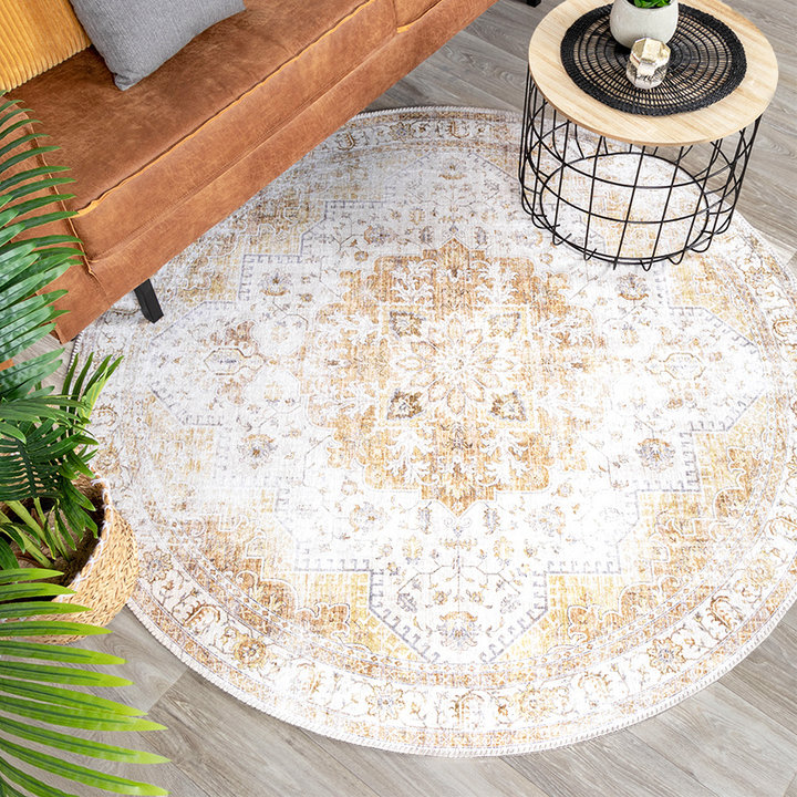 Rond Vintage vloerkleed - Lago Geel | Hoge kwaliteit