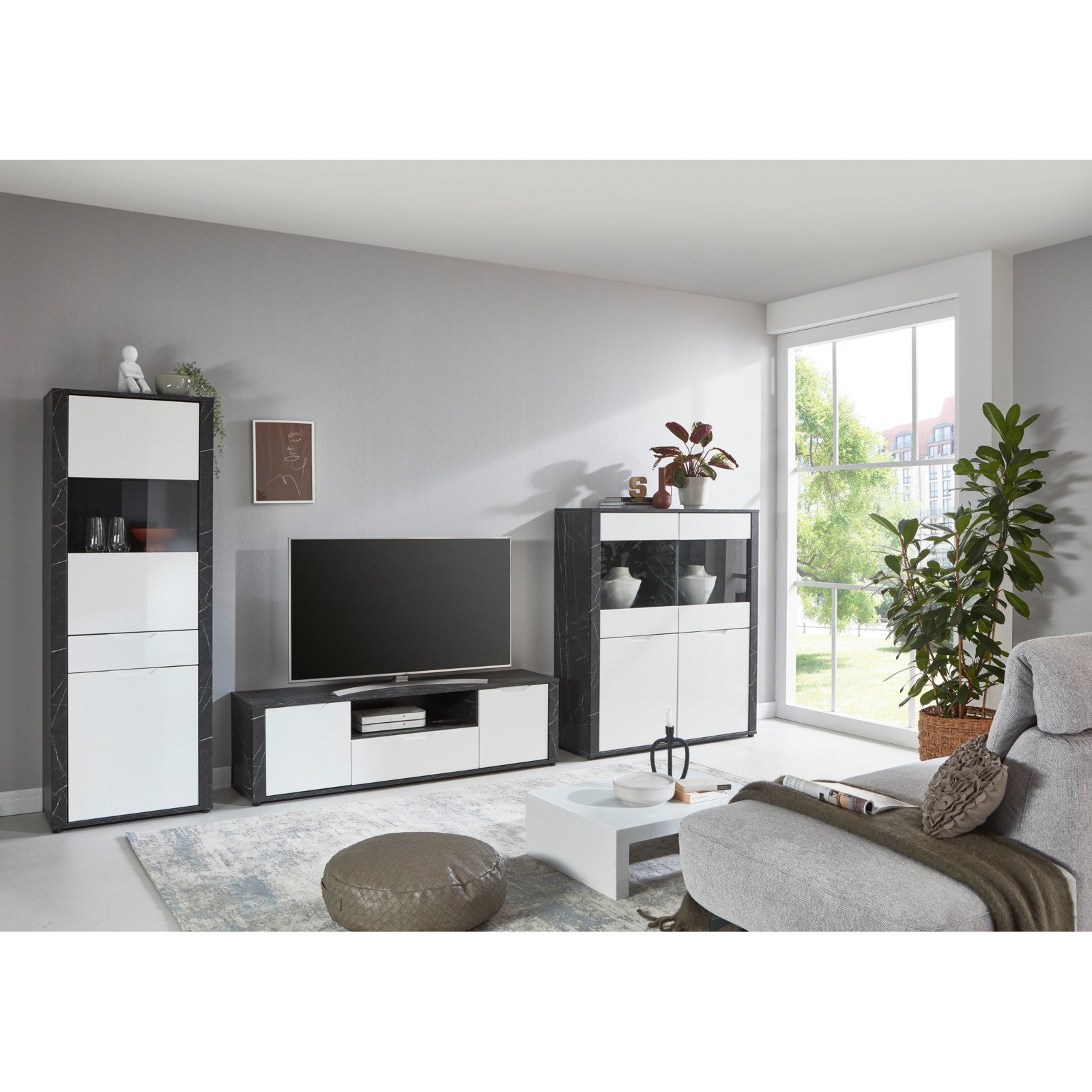 Vitrine Kos MDF Marmor schwarz 68 x 189 x 40 cm