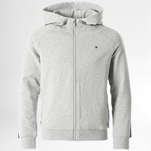 Sweat Capuche Zippé A Bandes Enfant Flag 7651 Gris Chiné