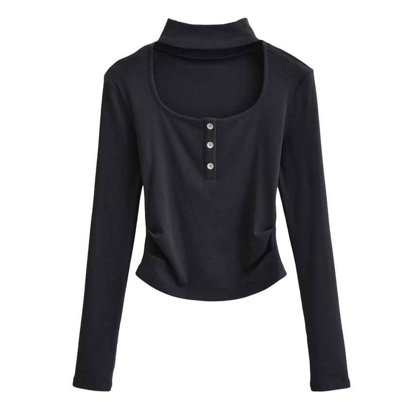 Morhan - T-shirt met lange mouwen en mockneck en effen uitsparing