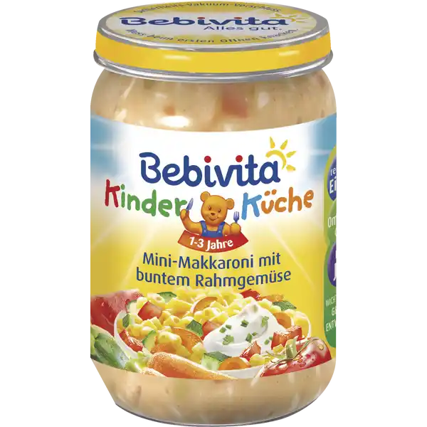 Kinder Küche Menü Mini-Makkaroni mit buntem Rahmgemüse