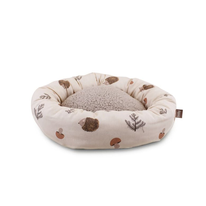 Cama para gatos Leeby branca antiderrapante em formato de donut com ouriços.