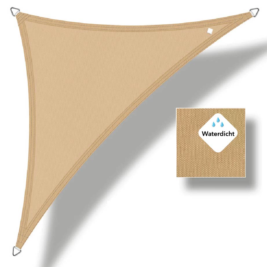 Buitenkado 4x5 zandbeige waterdicht schaduwdoek driehoek