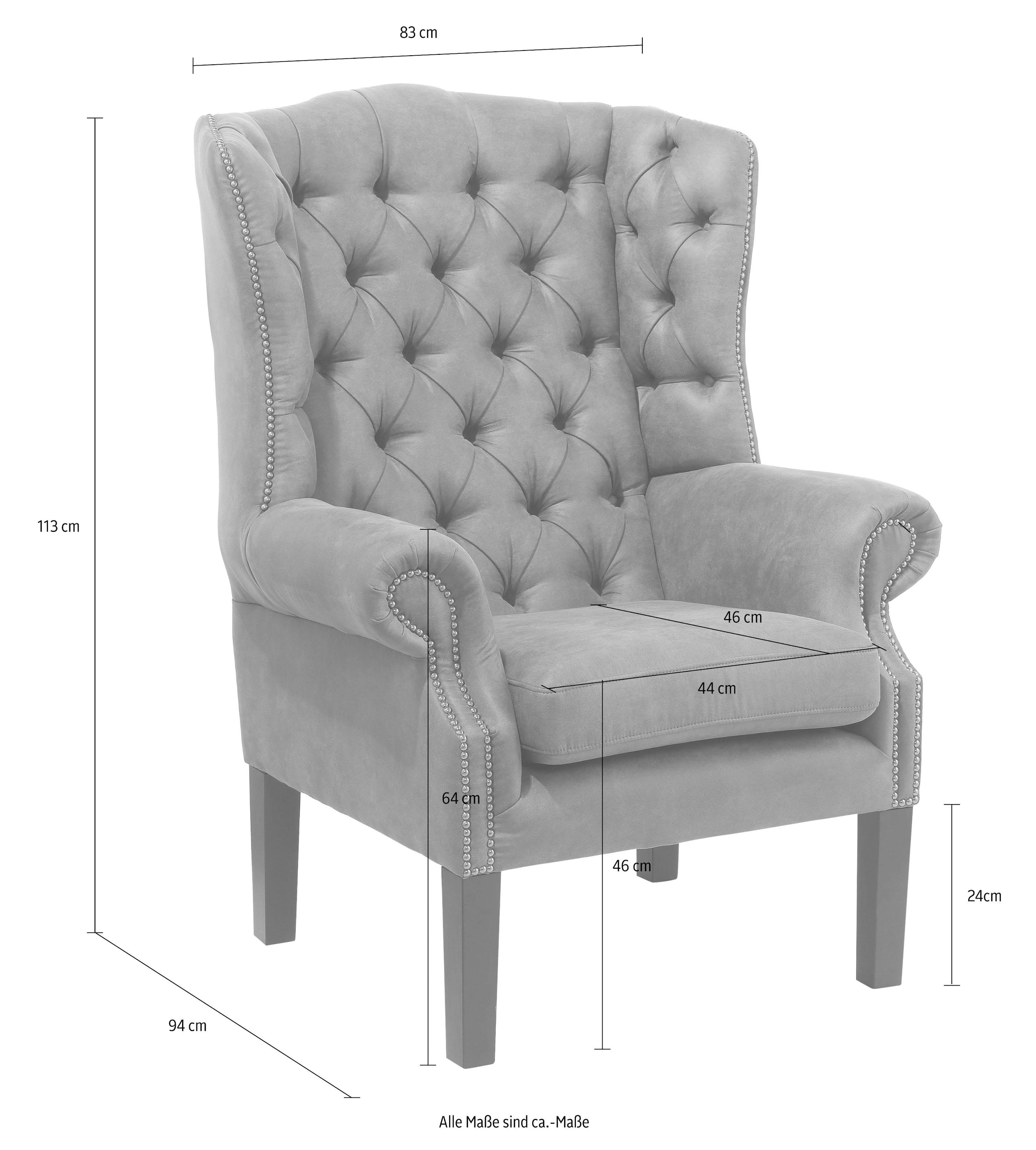 Home affaire Sessel »Bedford Ohrensessel Chesterfield« mit aufwendiger Knopfheftung und geschwungenen Armlehnen