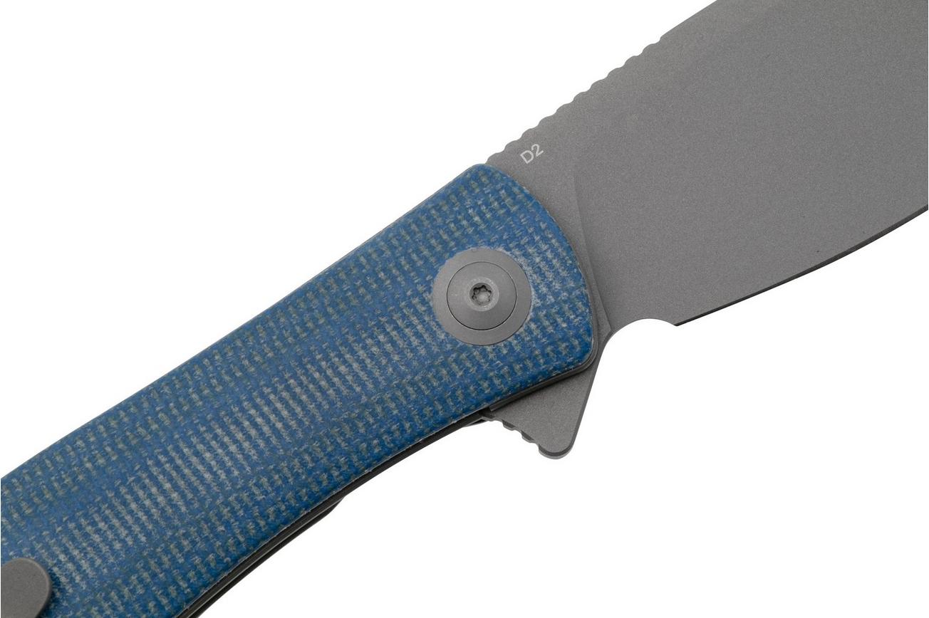 Trollsky Knives Mandu XL MT016-XL Dark Bead Blast D2, Blue Micarta zakmes