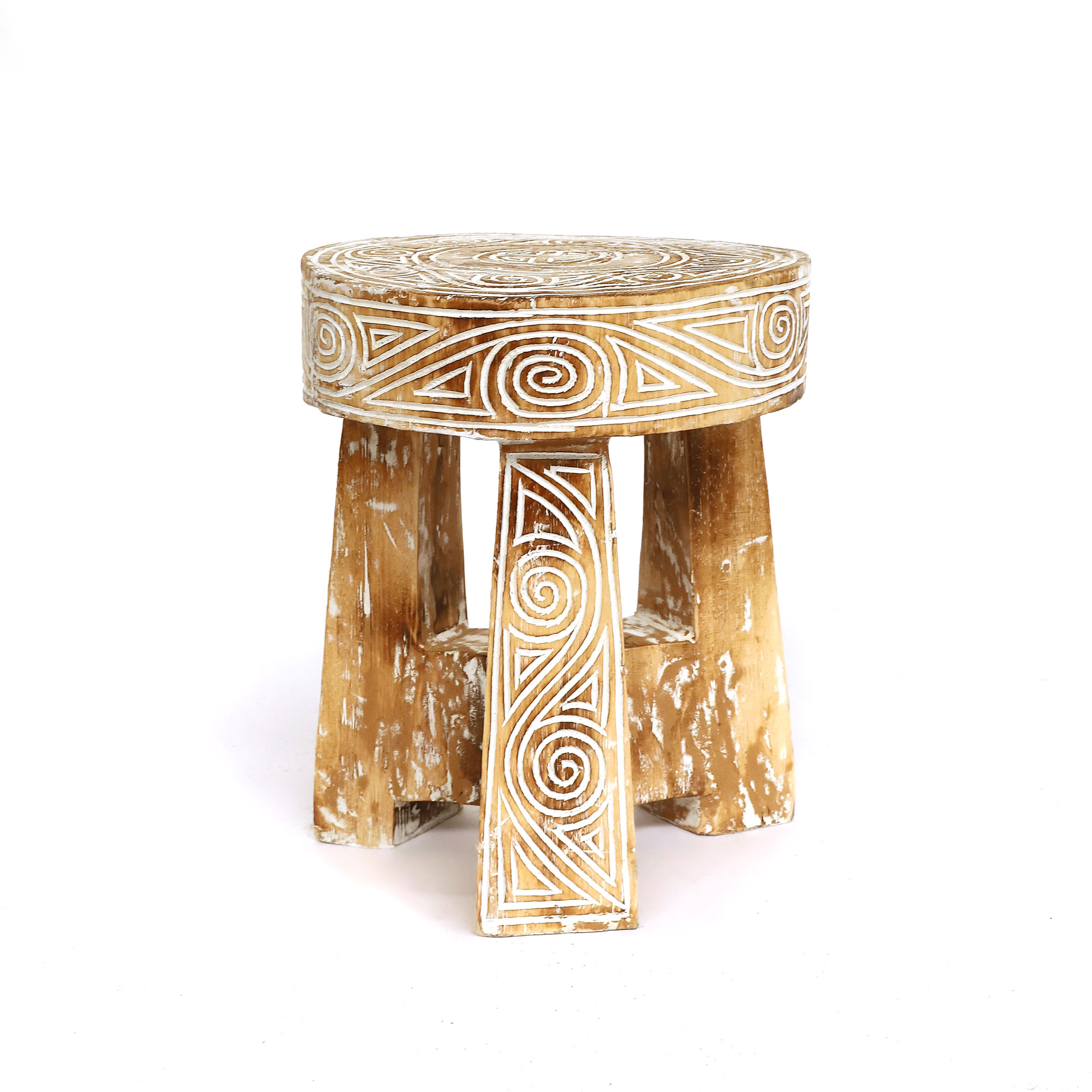 Hocker 'Toraja', natur, weiß, H 34 cm, Ø 28 cm von fischer's lagerhaus