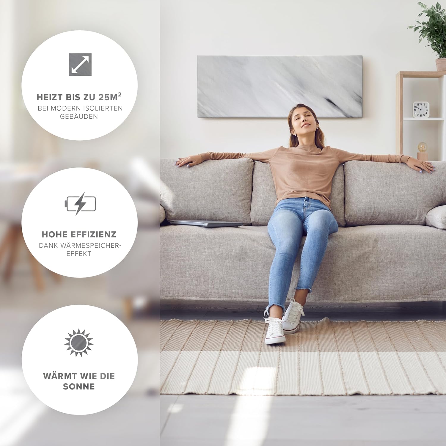 Naturstein Infrarotheizung 800 Watt Bianco – Massive Wandheizung aus echtem Naturstein, energiesparend & leise, inkl. Digitalthermostat, Made in Germany mit 5 Jahren Garantie