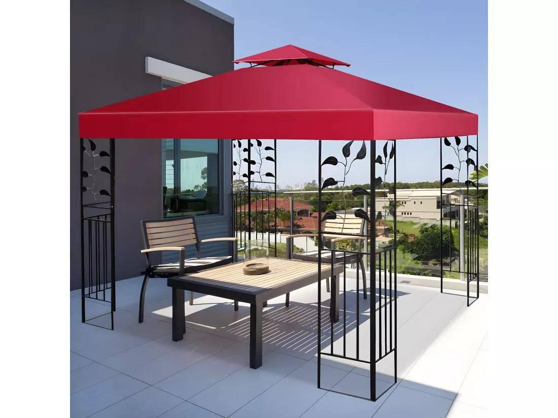 Toile de Toit de Rechange en Plastique et vinyle Impérméable de Jardin pour Pavillon Tonnelle Tente, 3 x 3 M (Vin Rouge)