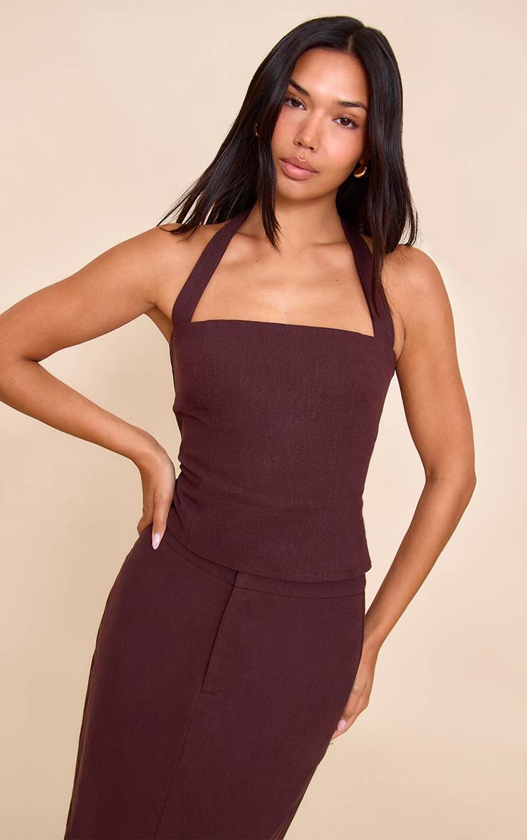Deep Chocolate Jupe Longue Évasée En Lin Premium Coordonné