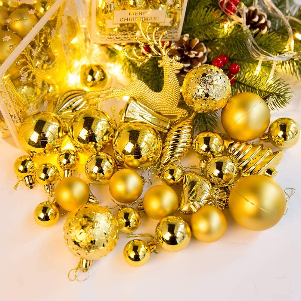 (30er Set) Christbaum Schmuck Weihnachtskugeln Deko Ornamente - Gold