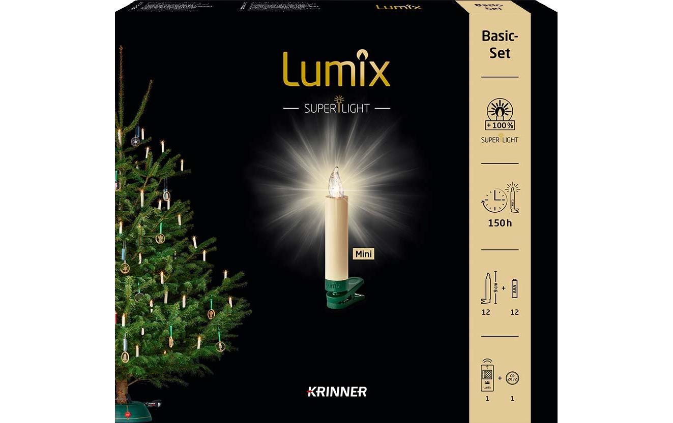 LED Baumkerze SuperLight Mini, Elfenbein, 12er-Starter SetLED Christbaumkerze mit Fernbedienung