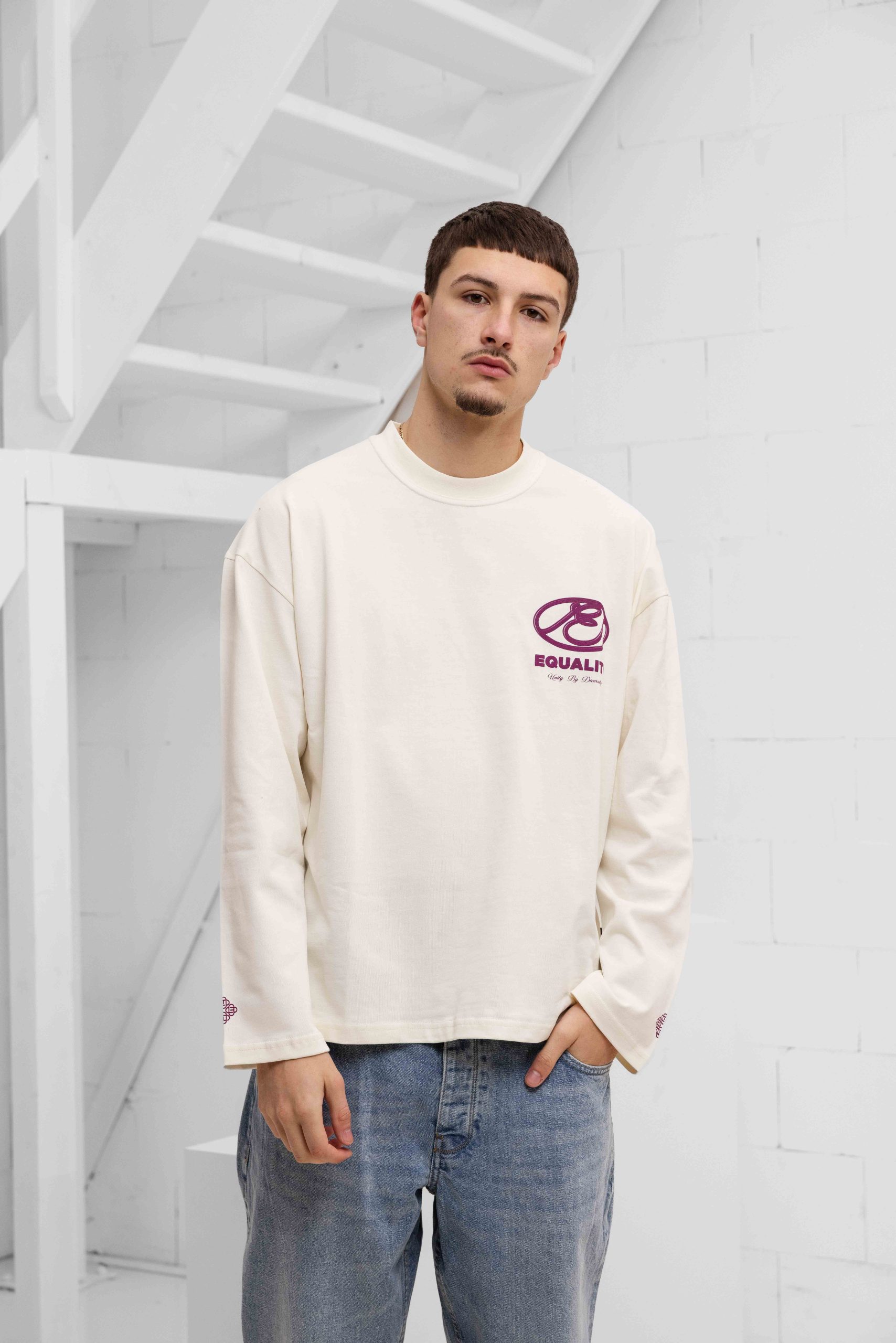 Equalité Arid Longsleeve T-Shirt Heren Gebroken Wit/Paars
