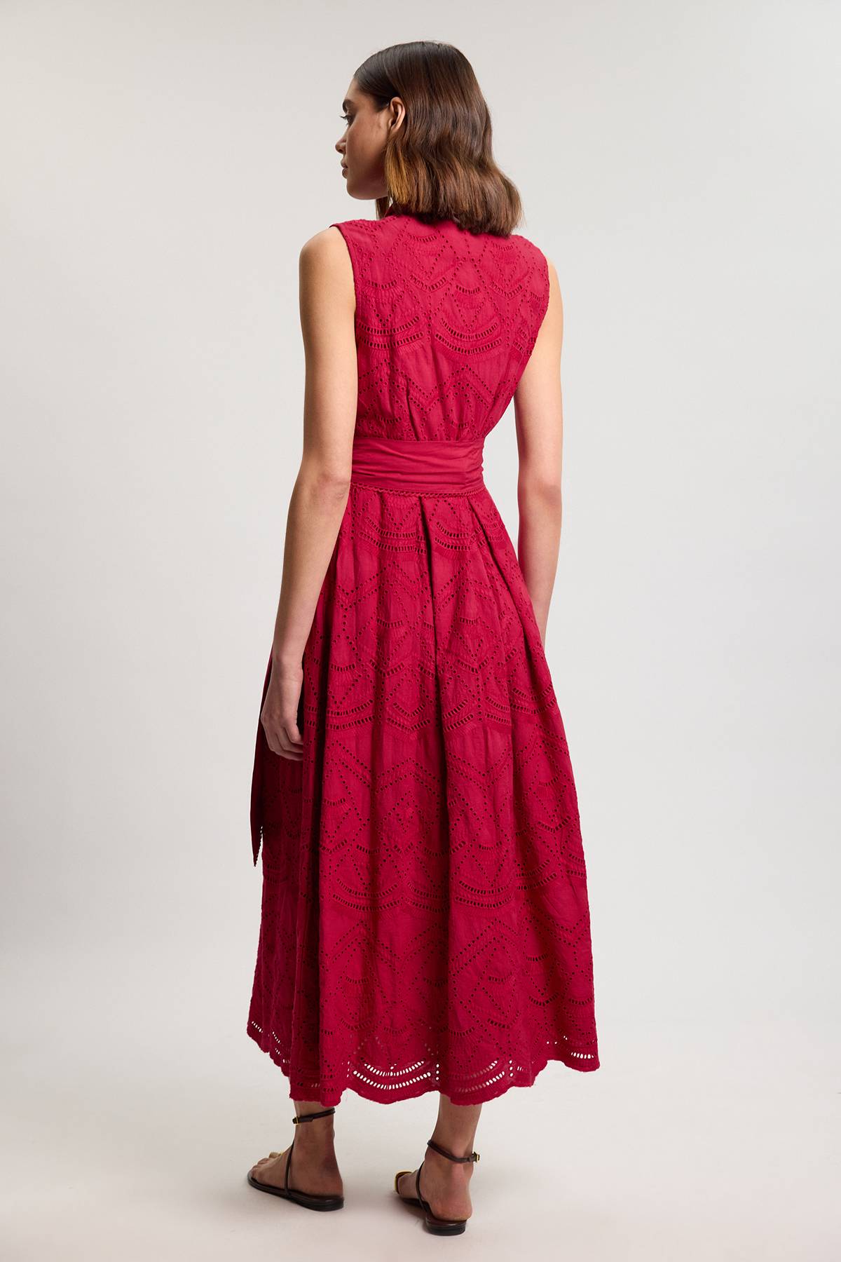 KarenMillen Robe Chemise Sans Manches En Coton Broderie Anglaise À Ourlet Festonné
