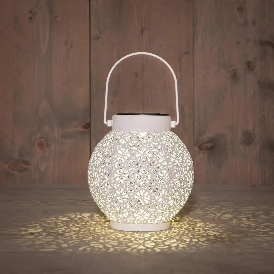 Solar lantaarn - voor buiten - H16 cm - wit - metaal - tafellamp