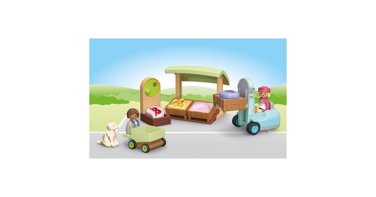PLAYMOBILJunior - Biologische marktkraam & vorkheftruck Constructiespeelgoed  (71691)