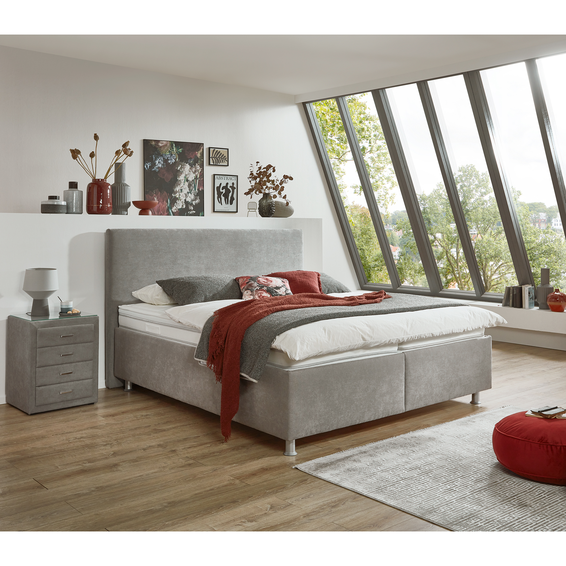 polsterpower Polsterbett - grau - H2/H3 oder H4/H5 - mit Bettkasten - 180x200 cm