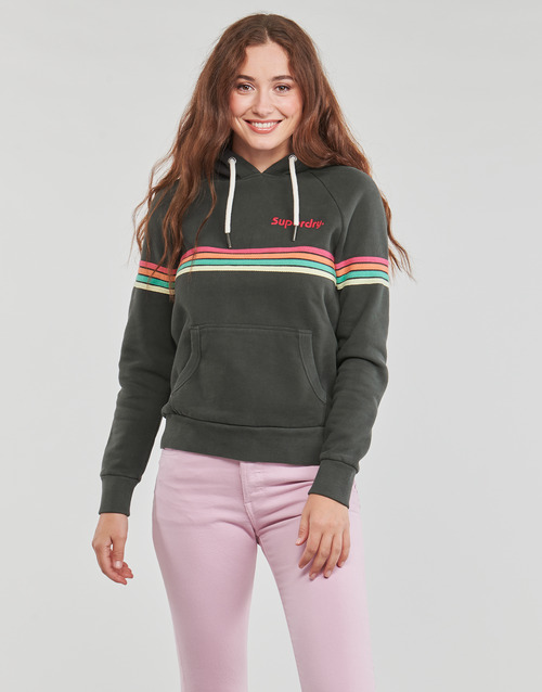 Superdry - RAINBOW STRIPE LOGO HOODIE - Noir / Multicolore