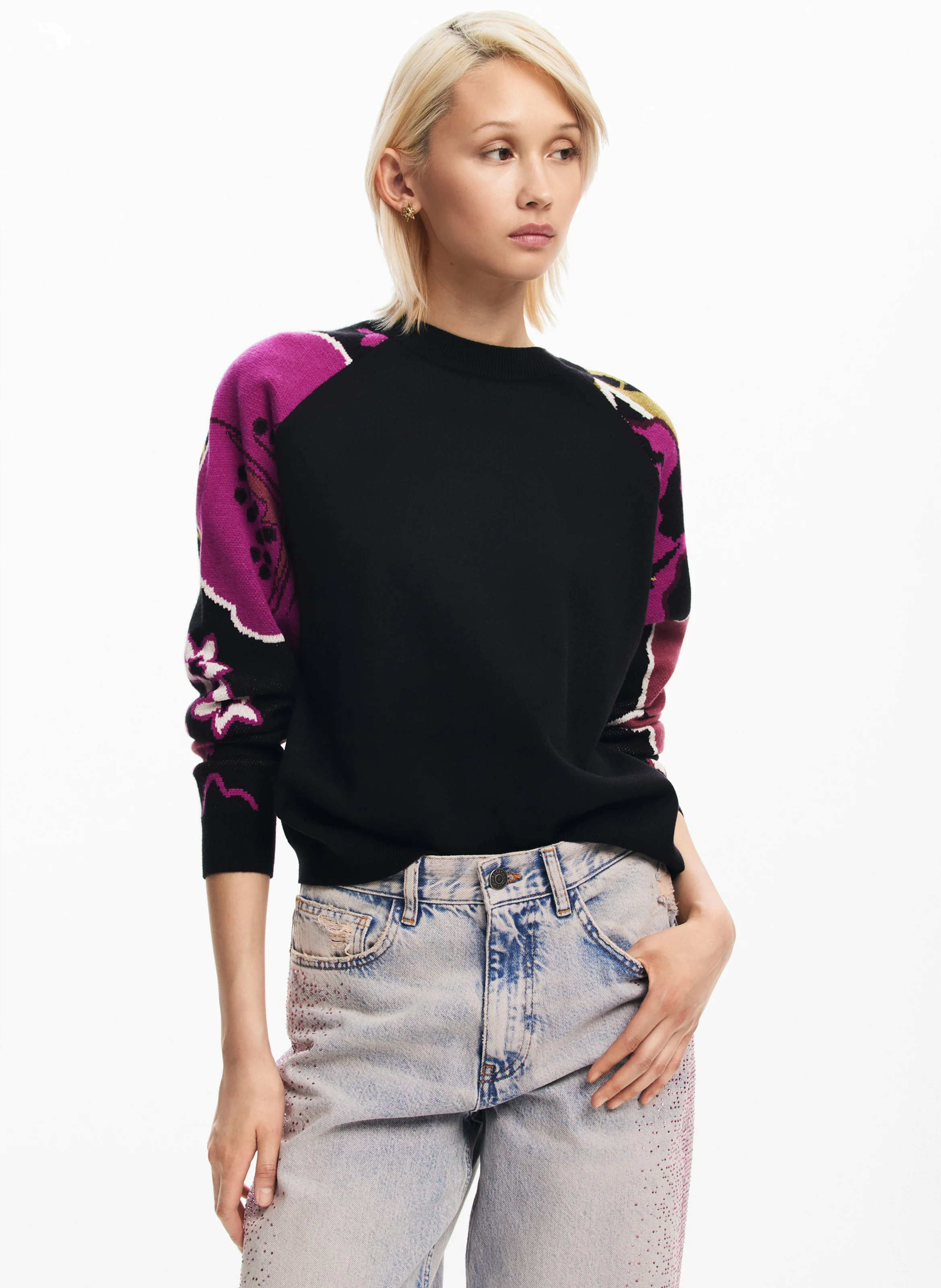 Pull col rond imprimé | Noir