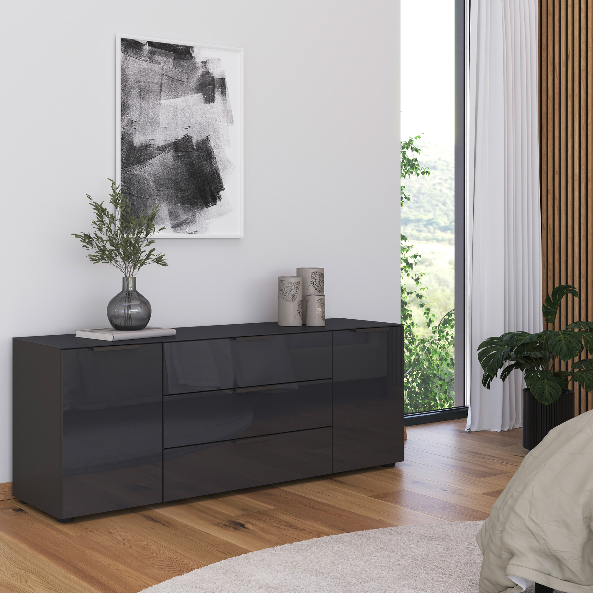 Lowboard - graphit - Basalt - Glasfront - 160 cm
