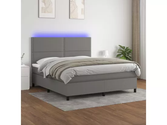 Sommier tapissier et matelas et LED Gris foncé 160x200 cm Tissu