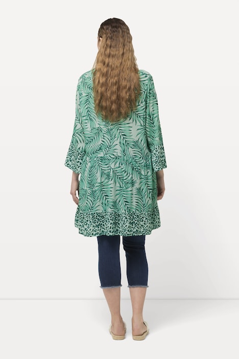 Longbluse, Palmen, A-Linie, Tunika-Ausschnitt, Halbarm