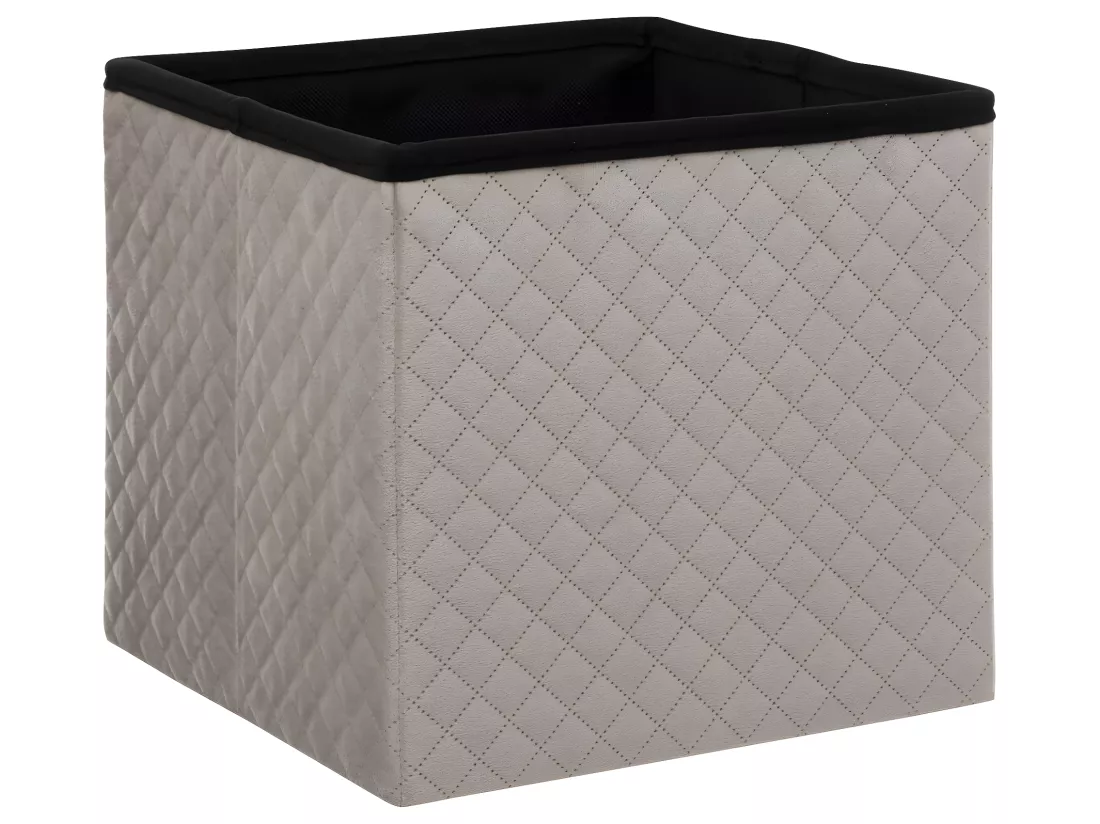 2 en 1 Pouf et Coffre de rangement en velours Beige Lin 31 x 31 cm