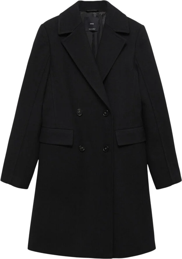 MANGO Double-breasted wool coat Black