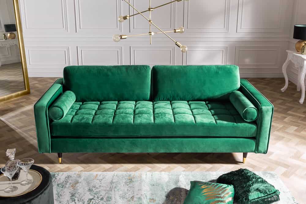 Design 3-Sitzer Sofa COZY VELVET 220cm smaragdgrün Samt Federkern Lounge