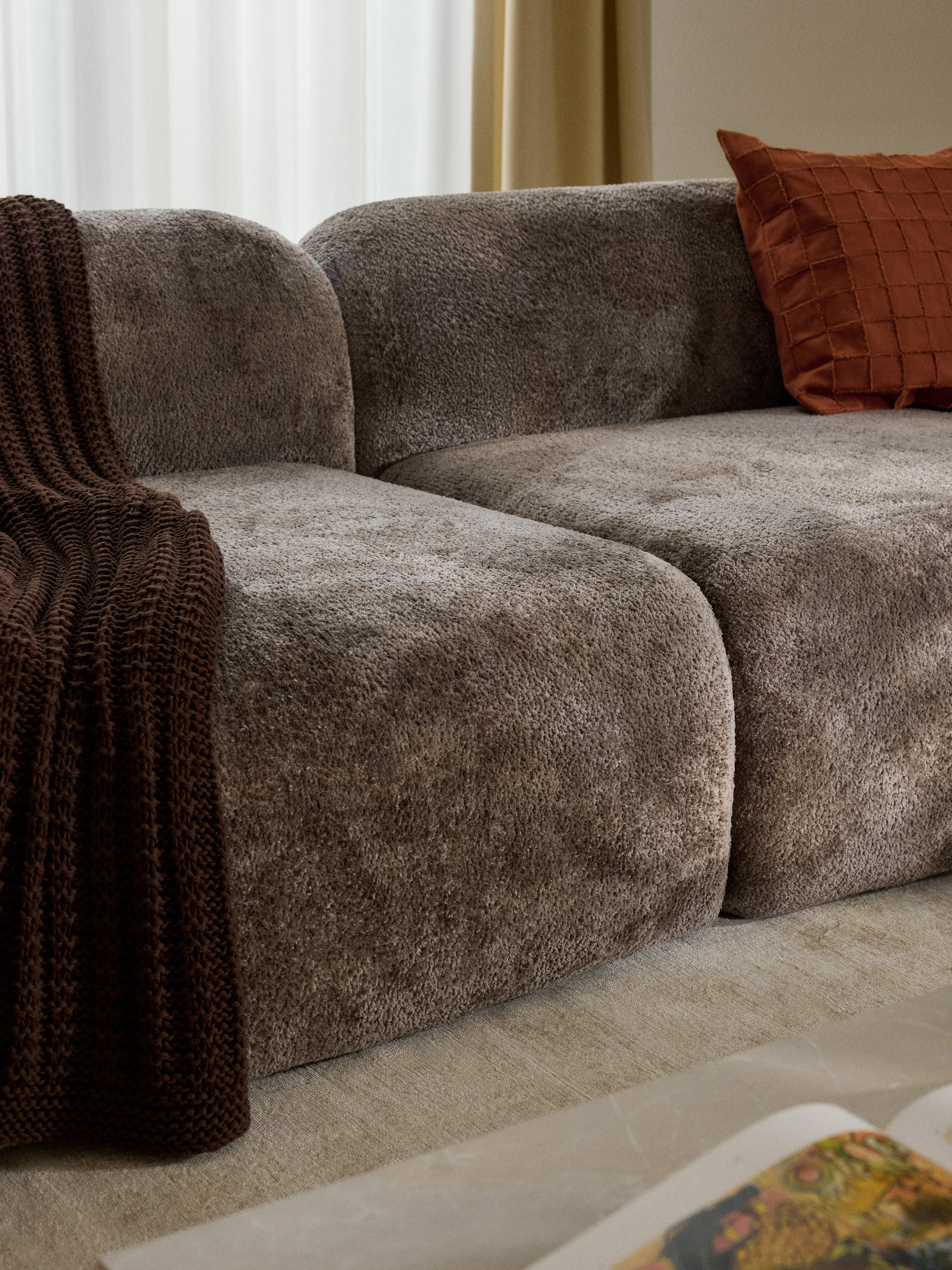 Modulaire teddy-bouclé hoekbank Wolke (4-zits) met chaise-longue