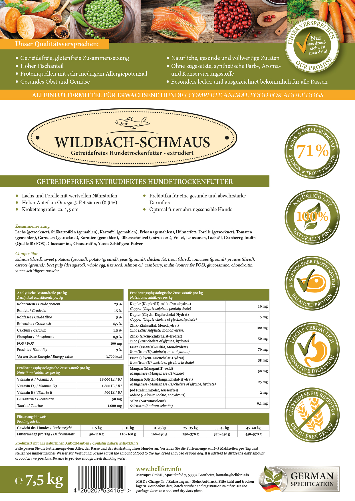 Croquettes avec saumon sauvage et truite faro - festin des torrents - wildbach-schmaus - 7,5 kg