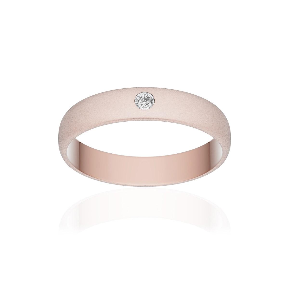 Alliance or 375 rose sablé demi-jonc 4mm diamant brillant
